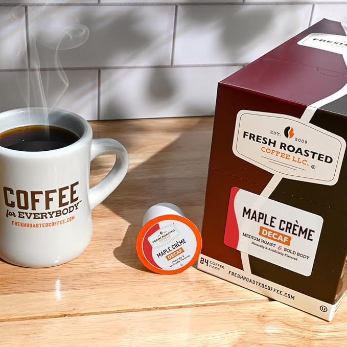 Fresh Roasted Coffee, Decaf Maple Crème, Flavored Coffee Pods, 24 Count