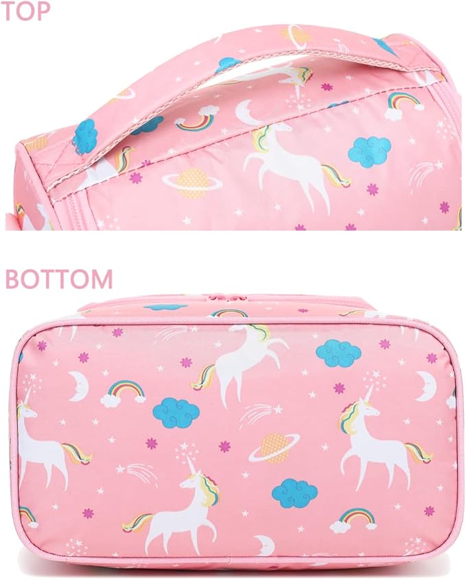 FlowFly Kids Double Decker Cooler Insulated Lunch Bag Large Tote for Boys, Girls, Men, Women, With Adjustable Strap, Unicorn