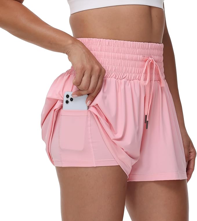 Blaosn Flowy Athletic Shorts for Women Gym Workout Running Short Pants High Waist Skort with Pocket Casual Summer Clothes