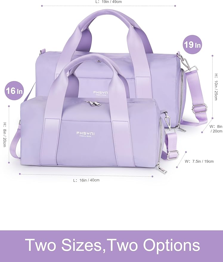 Sports Small Gym Bag for Women Girls Kids Duffle Bag for Fitness Workout, Travel, Dance, Ballet, Swim with Shoes Compartment & Waterproof Pocket, 16" Cute Purple