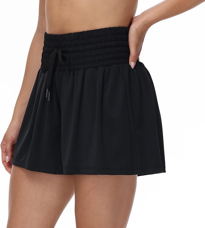 Blaosn Flowy Athletic Shorts for Women Gym Workout Running Short Pants High Waist Skort with Pocket Casual Summer Clothes