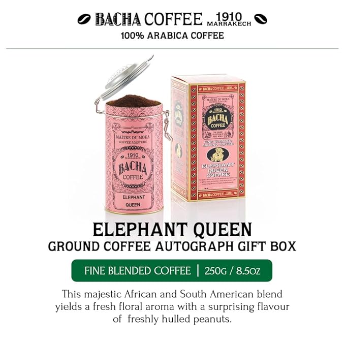Bacha Coffee | Elephant Queen Fine Blended, Ground Beans, Medium Dark Roast, 100% Arabica Specialty Coffee, 250g Autograph Collection, Gift Box