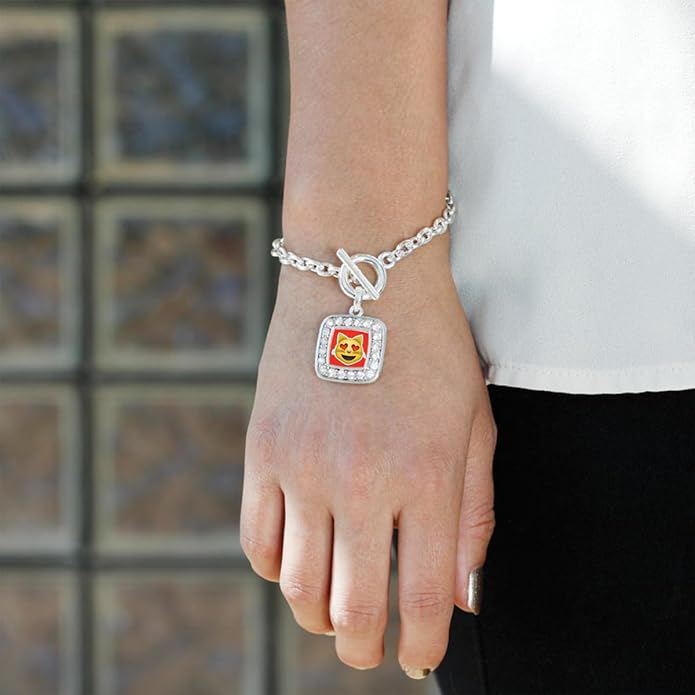 Inspired Silver - Silver Square Charm Toggle Bracelet with Cubic Zirconia Jewelry