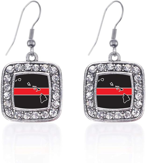 Inspired Silver - Silver Square Charm French Hook Drop Earrings with Cubic Zirconia Jewelry
