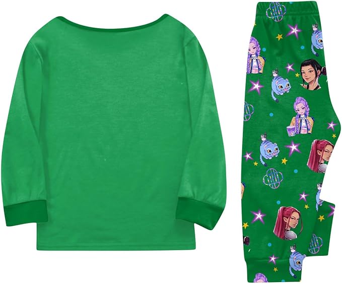 Girls 2 Piece K Pop Singer Outfits Cute Cartoon Graphic Shirts and Pants Casual Tracksuit Fashion Clothing Sets