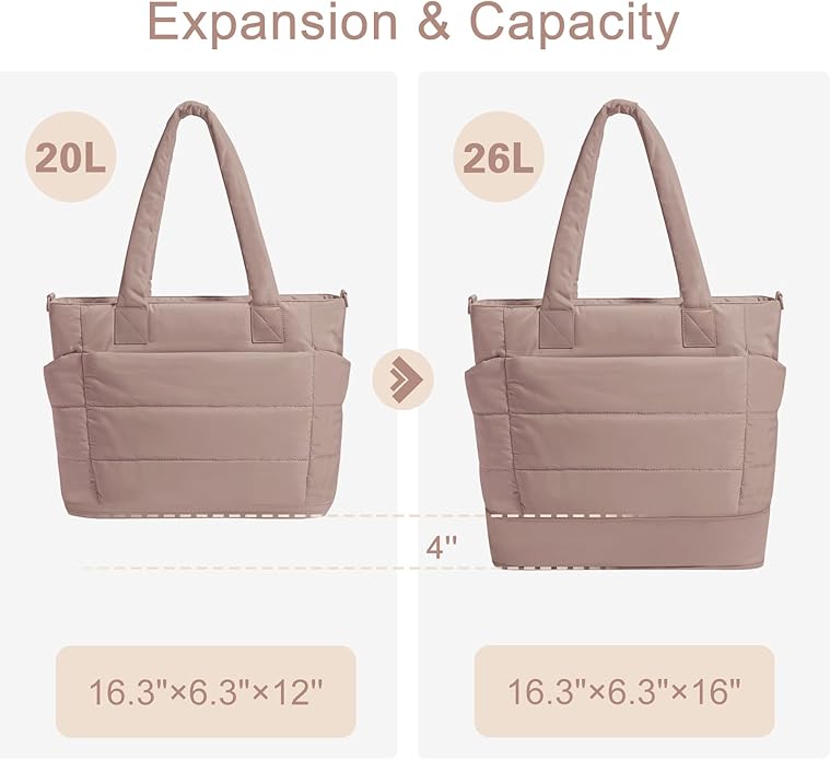 Tote Bag for Women Puffer Tote Bag Large Nurse Bags Shoulder Handbag with Zipper for Work Travel