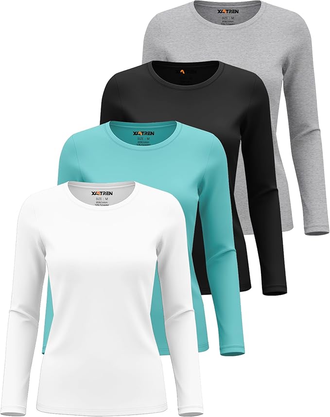 4 Pack Women's Underscrub Shirts Nurse Undershirts Long Sleeve Crewneck Slim Fit Tops Soft Stretchy Basic Tee