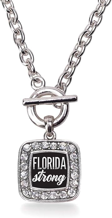 Inspired Silver - Silver Square Charm 18 Inch Necklace with Cubic Zirconia Jewelry