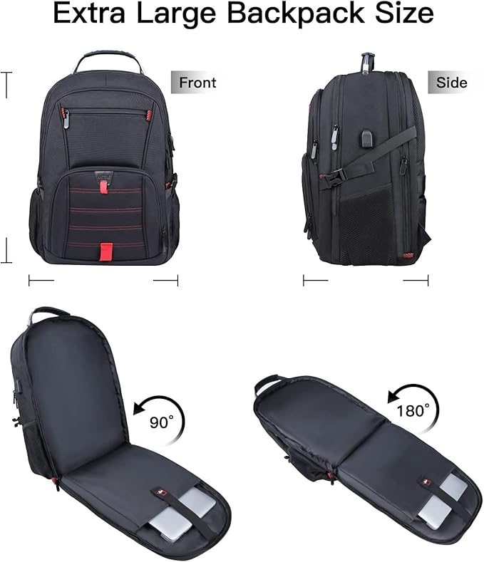 Extra Large Backpack, 18.4 Inch Travel Laptop Backpacks for Men Women with USB Port, 55L Anti Theft Water Resistant College Bussiness TSA Airline Approved Work Computer Backpack, Black