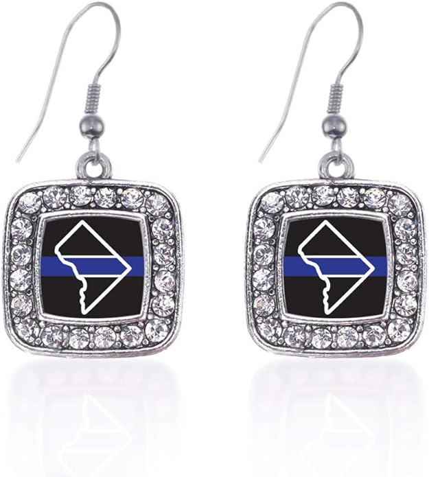 Inspired Silver - Silver Square Charm French Hook Drop Earrings with Cubic Zirconia Jewelry
