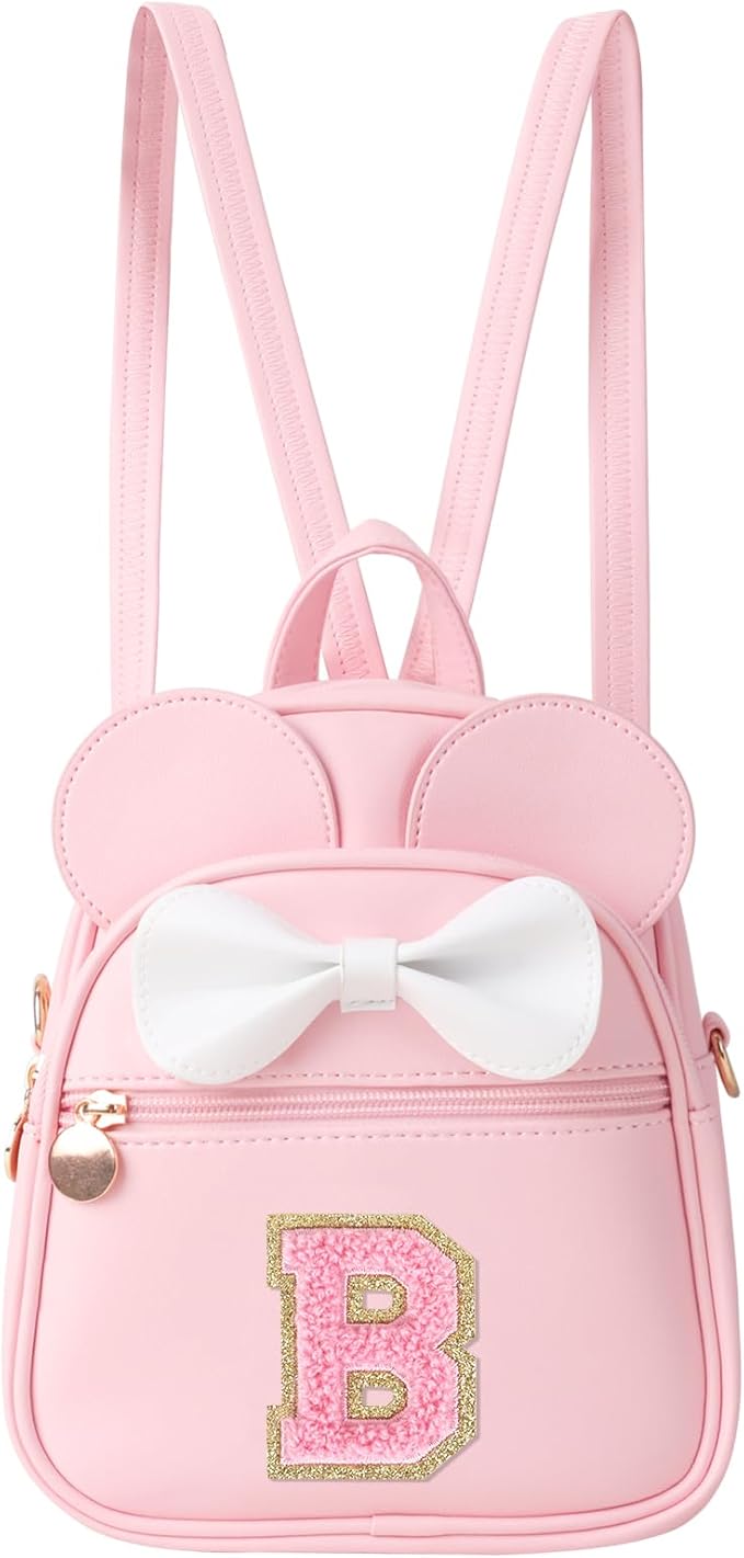 UIXIZQ Personalized Toddler Backpack for Girls 3–10, Cute Mini Bowknot Mouse-Ear Toddler Bookbag Crossbody Purse, Small Daypack Wallet Set, Initial Birthday Gift, Trendy Little Kids/Teen Bag(Pink,B)