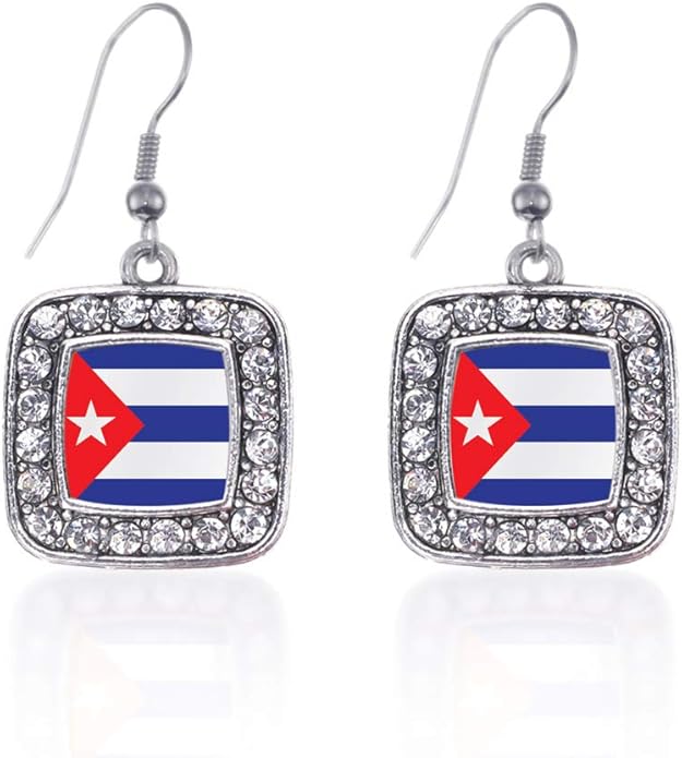 Inspired Silver - Silver Square Charm French Hook Drop Earrings with Cubic Zirconia Jewelry