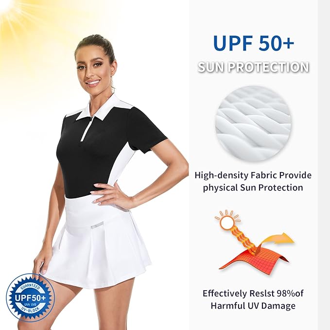 Women's Golf Shirt Short Sleeve Tennis Shirt Quarter Zip Golf Pullover Golf Polo Shirts Argyle Tops