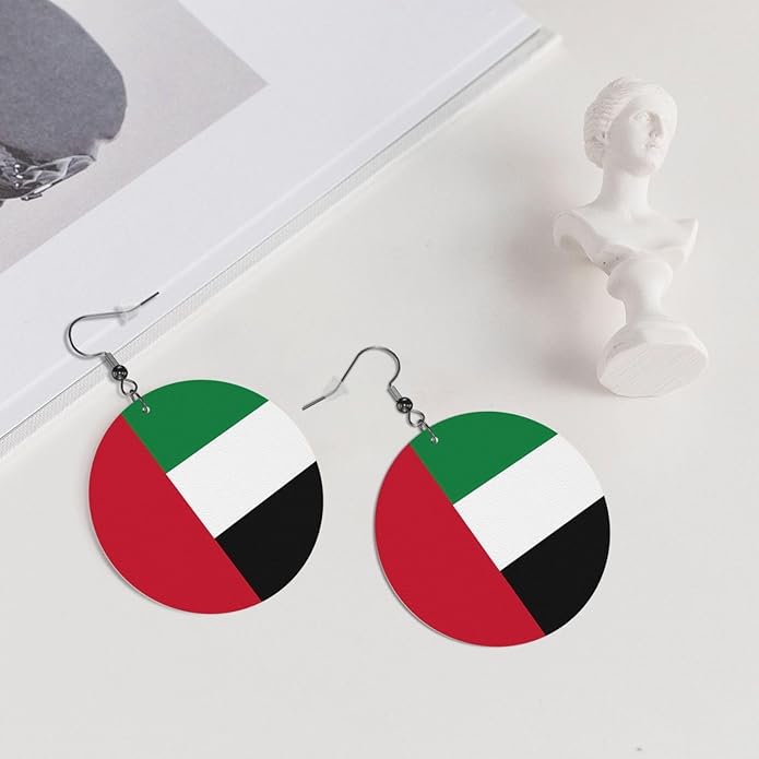 Round Faux Leather Earrings for Women Lightweight Double-Side Printed Drop Dangle Earring for Festival Party Gift