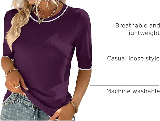 Zeagoo Women Short Sleeve Sweater Summer Crew Neck Dressy Casual Soft Knit Pullover Tops Trendy