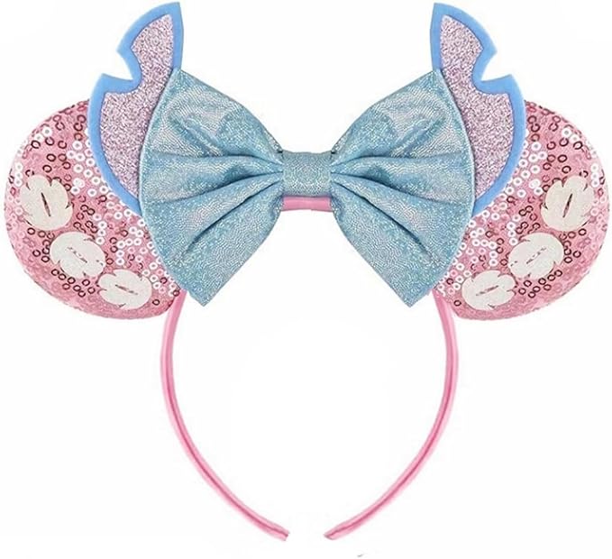 Sequin Mouse Ears Headbands for Women Girls Boys, Glitter Bows Headband for Kids Adults Birthday Party Costume Halloween