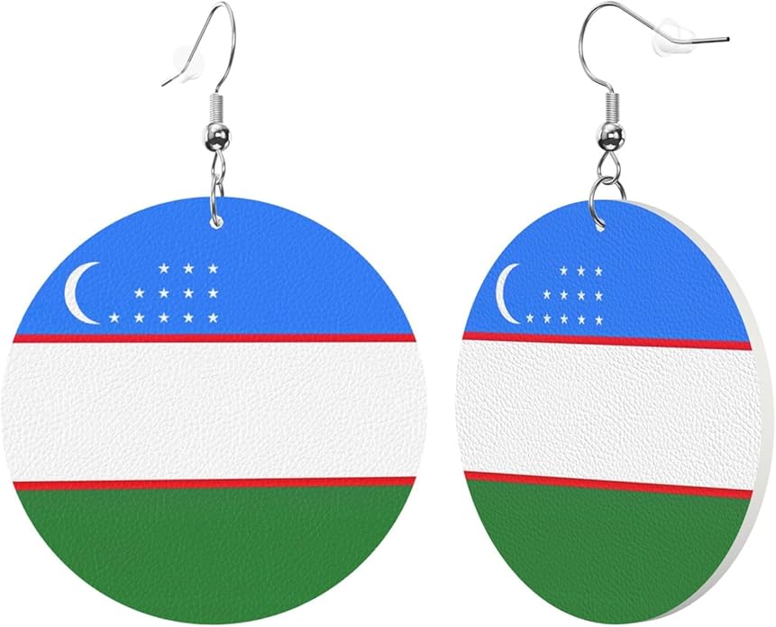 Round Faux Leather Earrings for Women Lightweight Double-Side Printed Drop Dangle Earring for Festival Party Gift