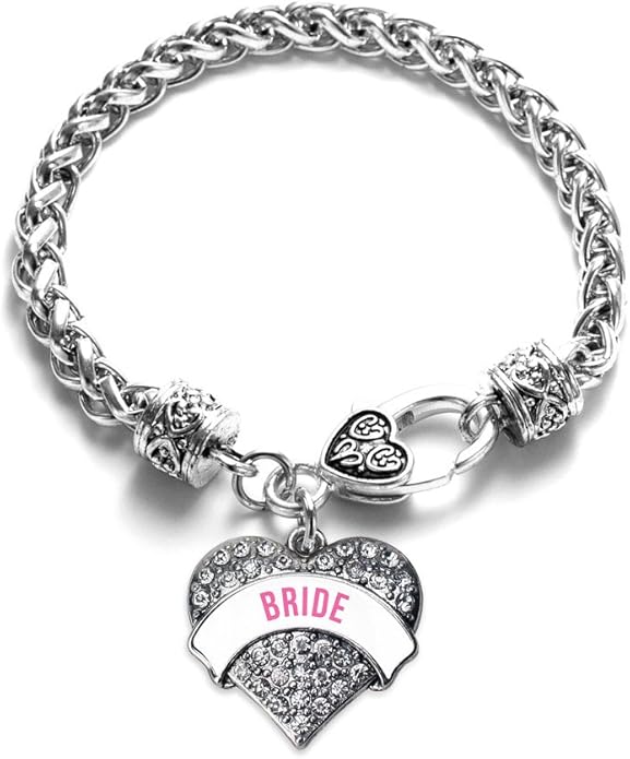Inspired Silver - Silver Pave Heart Charm Bracelet with Cubic Zirconia Jewelry