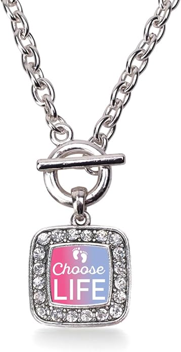 Inspired Silver - Silver Square Charm 18 Inch Necklace with Cubic Zirconia Jewelry