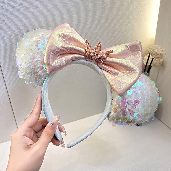 RCJERA Minnie Sequin mouse Ears Headband for Women, Sequin Bow Headbands Classic Glitter Party Princess Decoration Cosplay Birthday Christmas Party