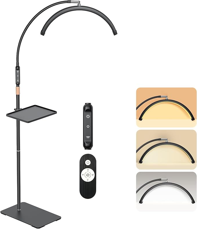 Lash Light, Half Moon Lamp with Tool Tray, LED Moon Light for Eyelash Extensions, Flexible and Adjustable Color Modes, Suitable for Beauty Salons and Beginner DIY (Black)