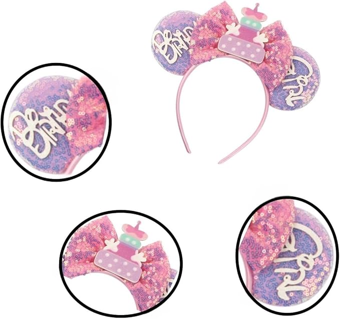 XINGKANG Mouse Ear Sparkling Headband, pink bow, birthday, Balloons, Castle, Firmly Occupying the C Position at the Party