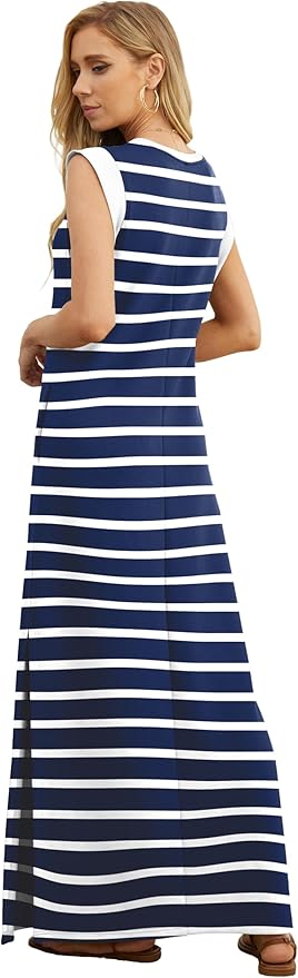 GRECERELLE 2026 Women Year-Round Casual Round Neck Loose Split Wrinkle-Free Long Maxi Vacation Dress with Pockets (XXS-4XL)