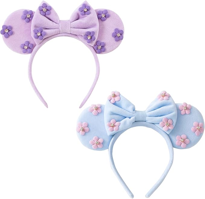 KARETT Sequins Mouse Ears Headband With Glitter Bow Princess Party Decorations For Girls Women