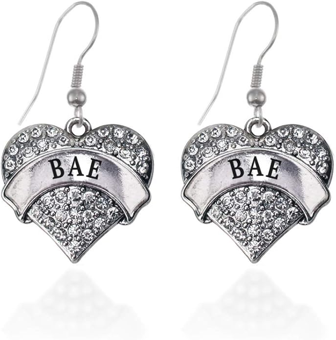 Inspired Silver - Silver Pave Heart Charm French Hook Drop Earrings with Cubic Zirconia Jewelry