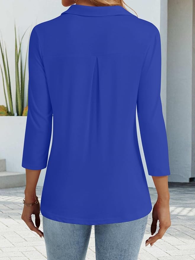 3/4 Length Sleeve Womens Tops Dressy Casual V Neck Polo Shirts Business Work Blouses 2025 Trendy Tunic Top