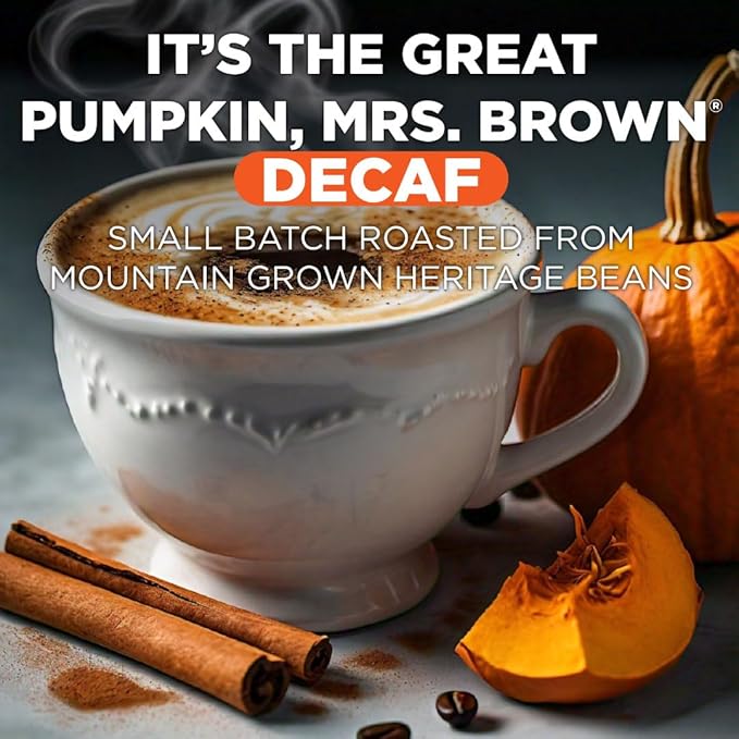 Maud's Decaf Pumpkin Spice Flavored Coffee Pods, 18 ct, Medium Roast Flavored Coffee in Recyclable Single Serve Pods – 100% Arabica Beans, Compatible with Keurig K Cups Maker