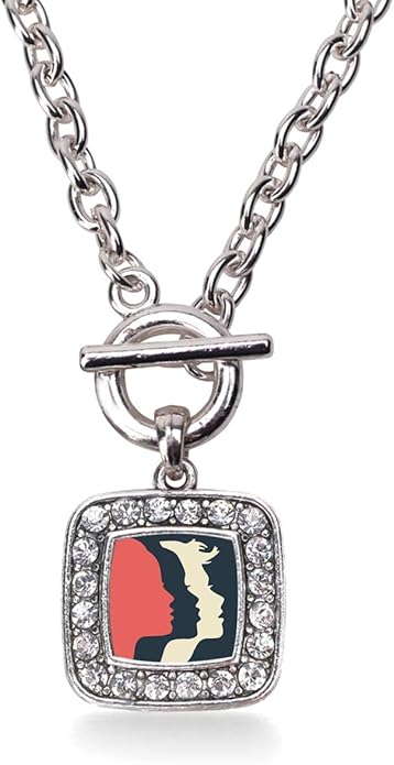 Inspired Silver - Silver Square Charm 18 Inch Necklace with Cubic Zirconia Jewelry