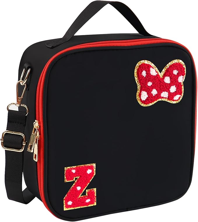 Preppy Initial Bow Mouse Lunch Bag, Kids Insulated Lunch Box Gifts for Teen Girls Daughter, Reusable Soft Lunch Containers Crossbody Cooler Bag Must Haves for Park Travel School Work Picnic Black Z