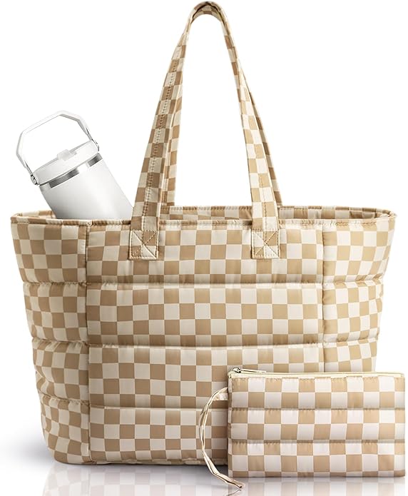 Puffer Tote Bag for Women, Lightweight Puffy Shoulder Bag with Handbag for Travel, Work, Gym, Laptop Bag for Nurse Teacher