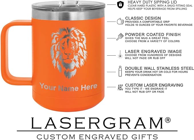 LaserGram 15oz Vacuum Insulated Coffee Mug, CNA Certified Nurse Assistant, Personalized Engraving Included (Orange)
