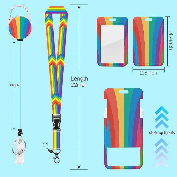 ID Badge Holder with Lanyard Retractable Badge Reel Clip Rainbow LGBT Pride Card Name Tag Lanyard Vertical ID Protector Bage Clips for Nurse Nursing Doctor Teacher Student