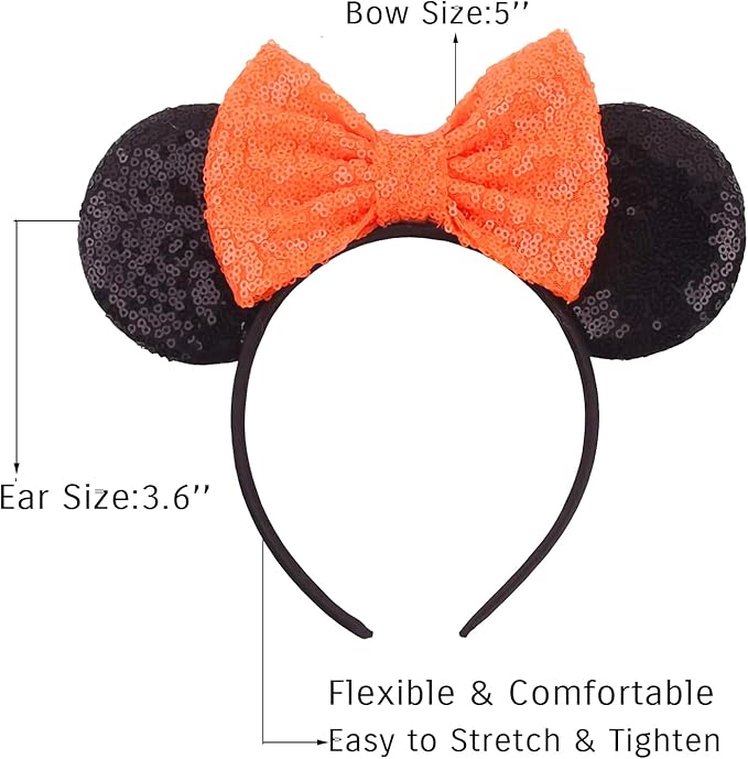 Sequin Mouse Ears Headbands for Women Girls Boys, Glitter Bows Headband for Kids Adults Birthday Party Costume Halloween