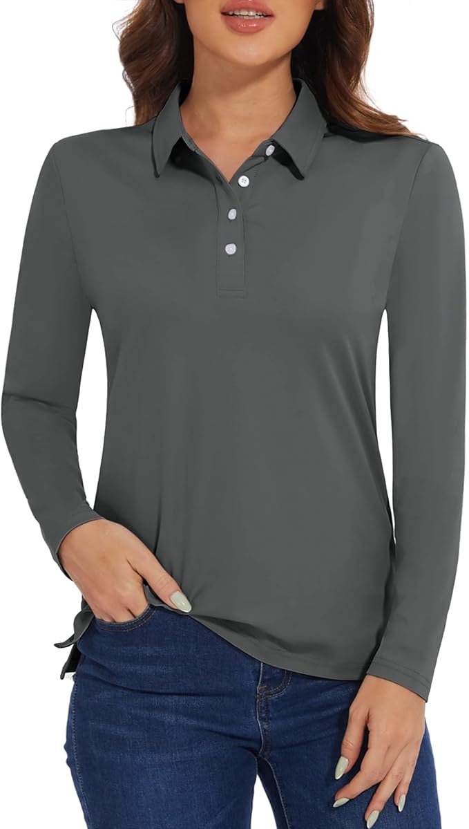 MAGCOMSEN Women's Polo Shirts Long Sleeve Golf Shirt Quick Dry UPF 50+ Sun Protection Lightweight Tennis Shirts