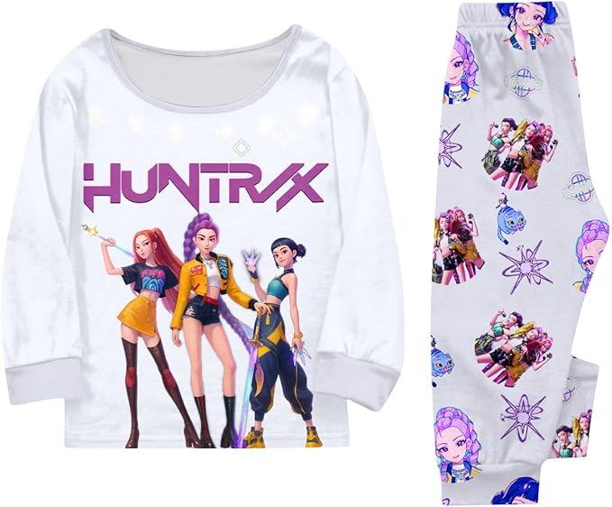 Girls 2 Piece K Pop Singer Outfits Cute Cartoon Graphic Shirts and Pants Casual Tracksuit Fashion Clothing Sets