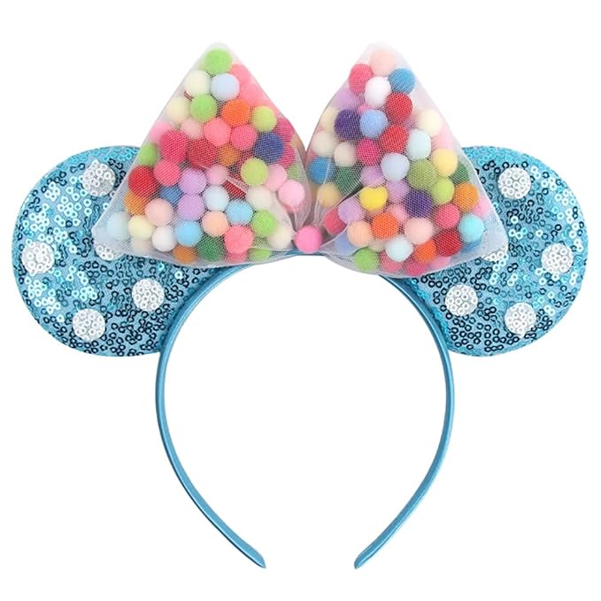 Foeran Mouse Ears Headbands Shiny Bows Mouse Ears Glitter Party Princess Decoration Cosplay Costume for Girls Women (Small ball/sky blue)