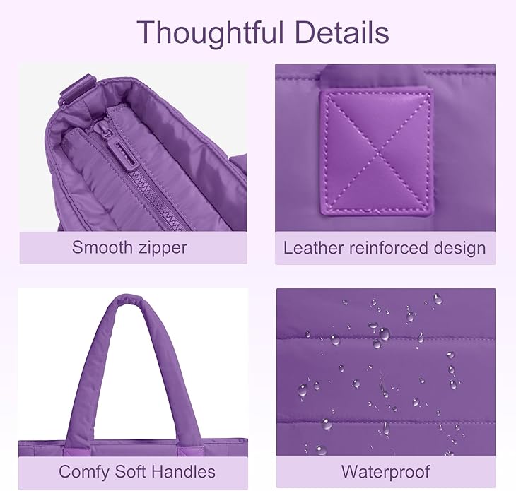 Tote Bag for Women Puffer Tote Bag Large Nurse Bags Shoulder Handbag with Zipper for Work Travel