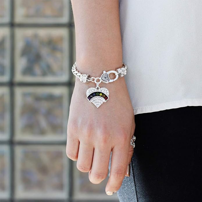 Inspired Silver - Silver Pave Heart Charm Bracelet with Cubic Zirconia Jewelry