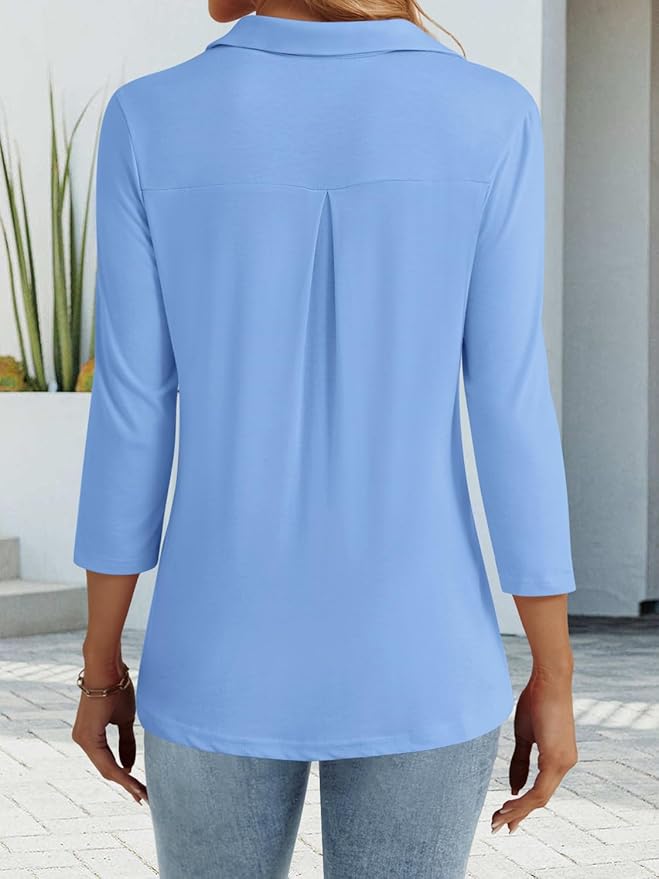 3/4 Length Sleeve Womens Tops Dressy Casual V Neck Polo Shirts Business Work Blouses 2025 Trendy Tunic Top