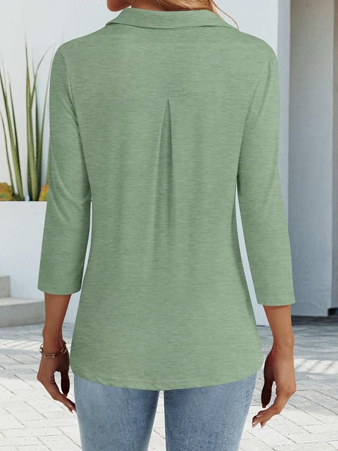 3/4 Length Sleeve Womens Tops Dressy Casual V Neck Polo Shirts Business Work Blouses 2025 Trendy Tunic Top