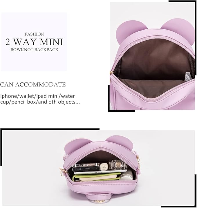 KL928 Girls Mini Backpack Bowknot Polka Dot Cute Small Daypacks Convertible Shoulder Bag Purse for Women