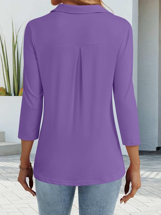 3/4 Length Sleeve Womens Tops Dressy Casual V Neck Polo Shirts Business Work Blouses 2025 Trendy Tunic Top
