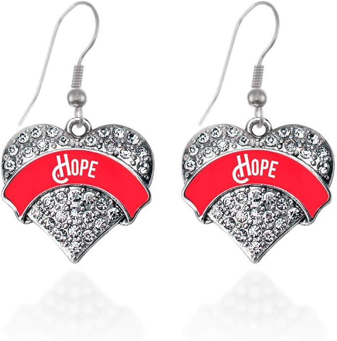 Inspired Silver - Silver Pave Heart Charm French Hook Drop Earrings with Cubic Zirconia Jewelry