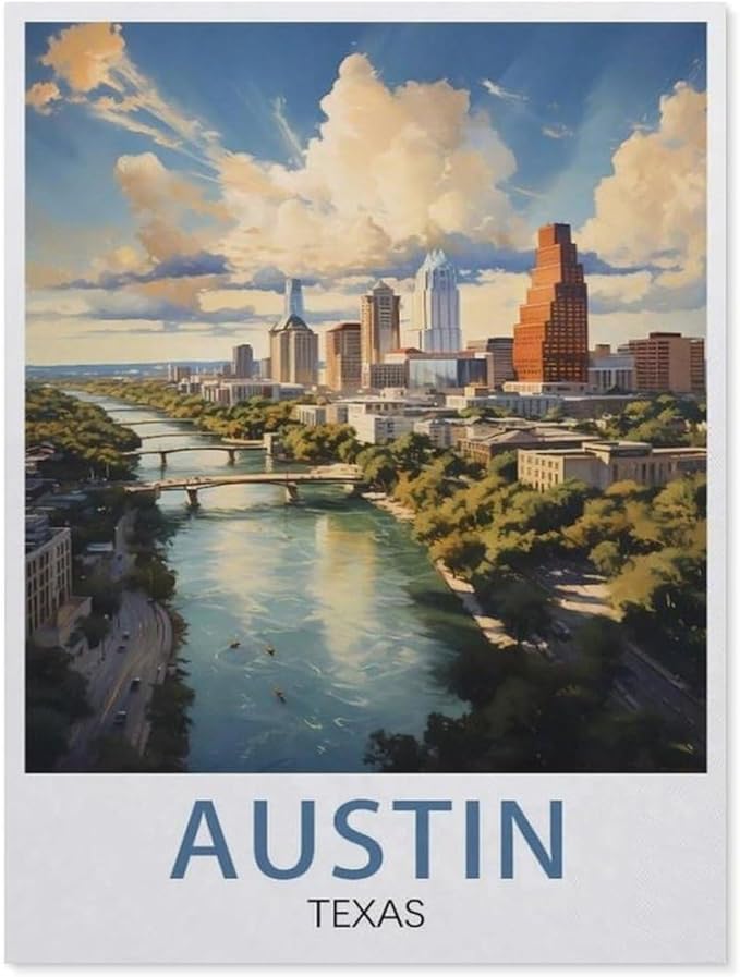 Jigsaw Puzzle 1000 Pieces for Adults，Austin Texas Vintage Travel Poster，Teens Boys Girls Puzzles Difficult Challenging Puzzle for Party Games Kids Family Friends（38x26cm）-BE66