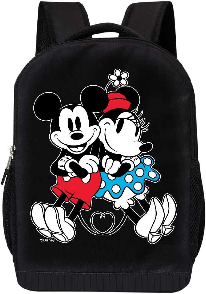 Disney Minnie Mouse Black Backpack for Women and Kids - 17 Inch Air Mesh Padded Womens Knapsack for School and Travel (Mickey-Minnie)