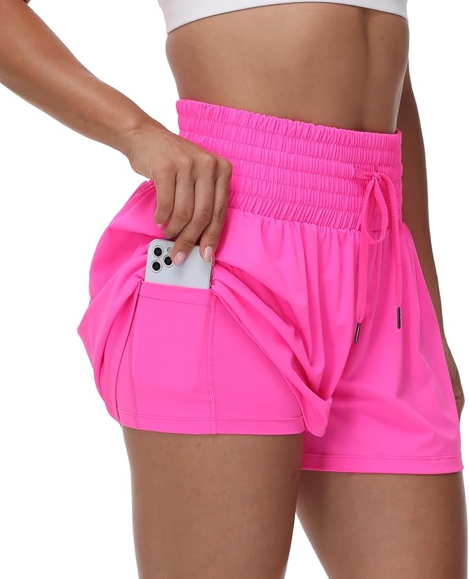 Blaosn Flowy Athletic Shorts for Women Gym Workout Running Short Pants High Waist Skort with Pocket Casual Summer Clothes